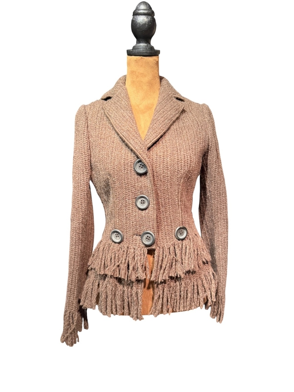 Cesare Fabbri Wool Knit Fringe Button Blazer Jacket